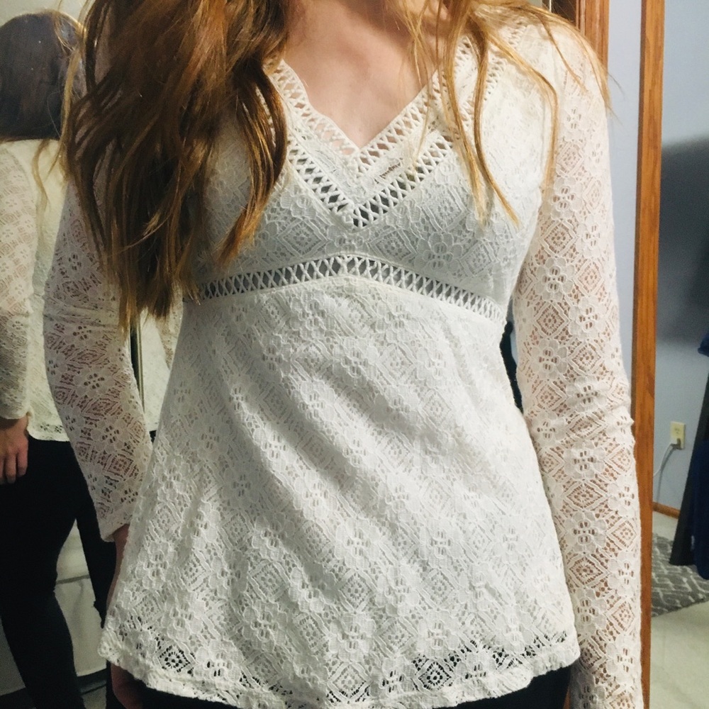 Lace white long sleeve.